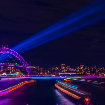 Ferry light trails & Sydney Harbour Bridge Vivid, Australia
