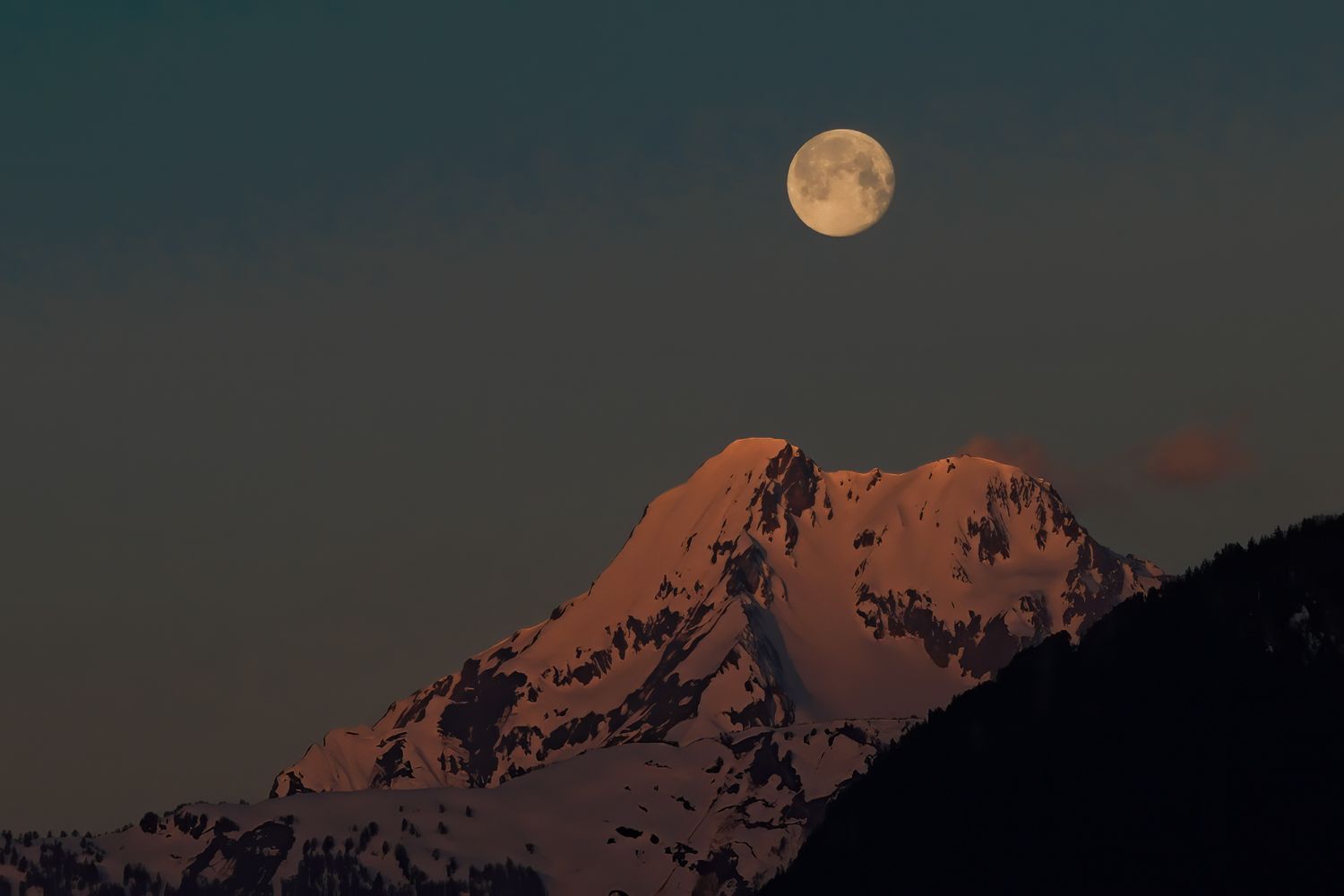Grand Chavalard mountain with supermoon, Switzerland