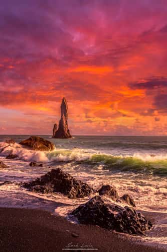 Kirkjufjara beach stacks Sunrise