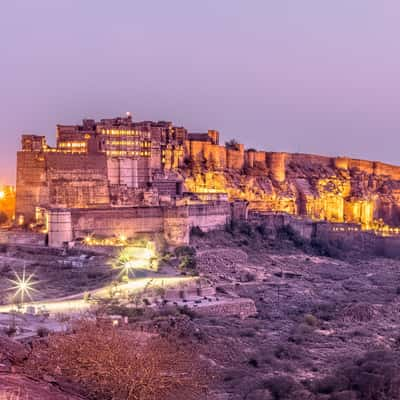 Mehrangarh Fort from Rao Jodha Desert Rock Park, Jodhpur, India