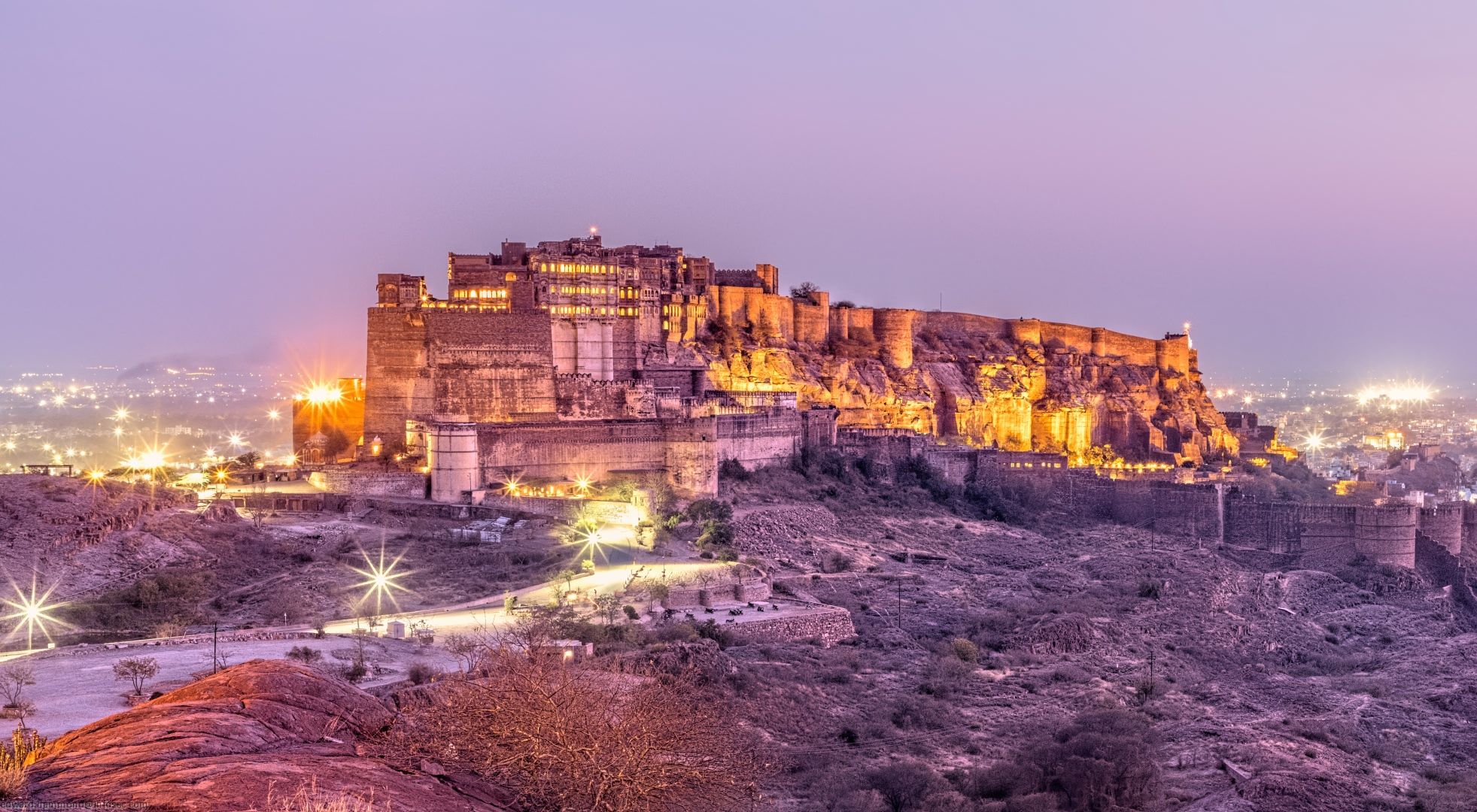 Mehrangarh Fort from Rao Jodha Desert Rock Park, Jodhpur, India