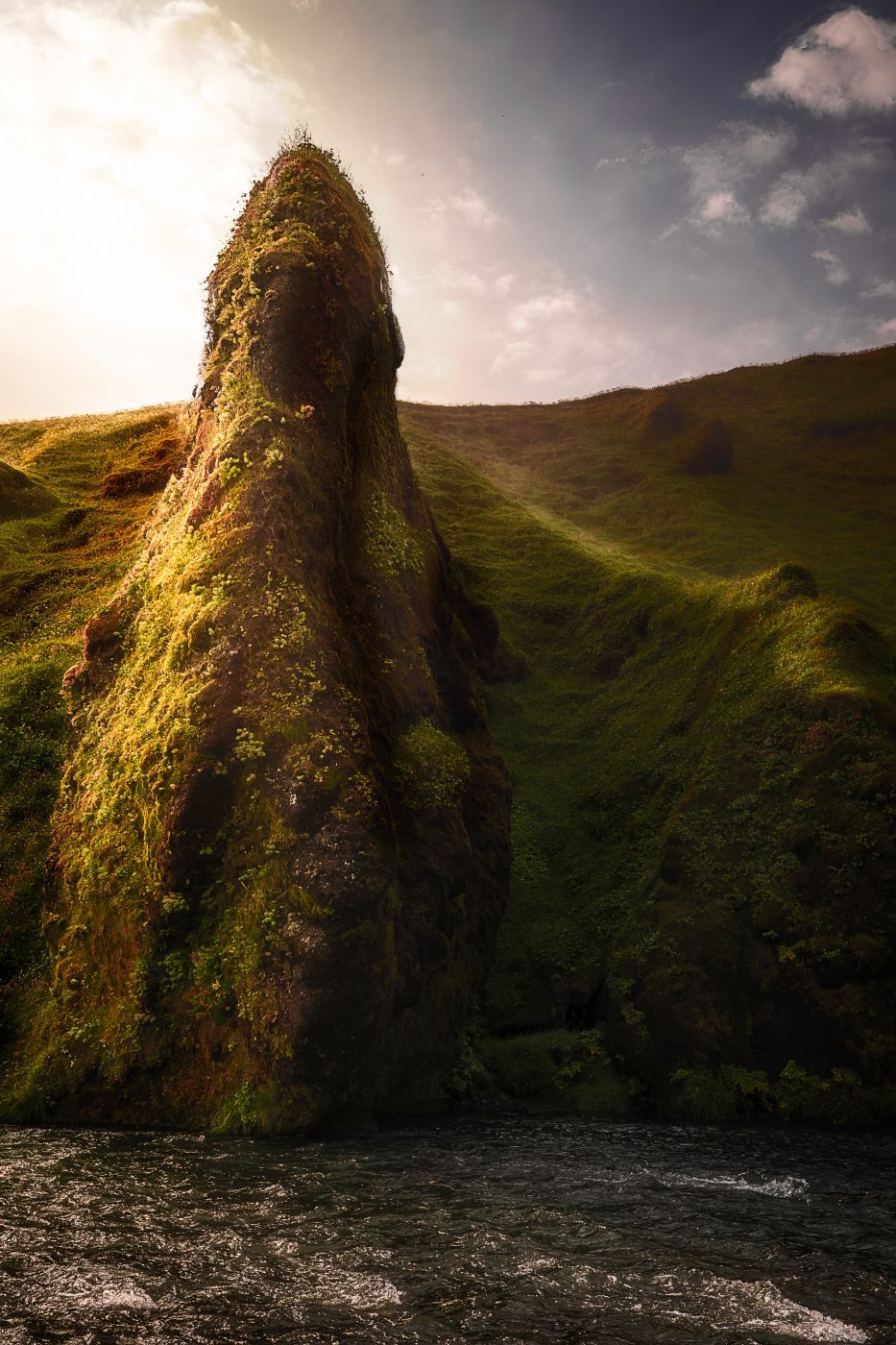 Big Rock at Skogáfoss Waterfall, Iceland