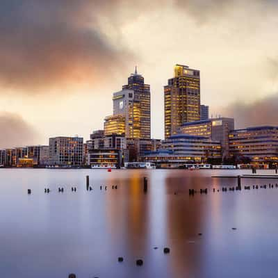 Skyline of Amstel river, Amsterdam, Netherlands