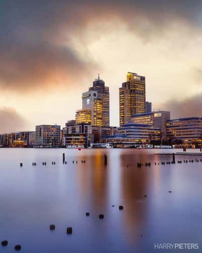 Skyline of Amstel river, Amsterdam