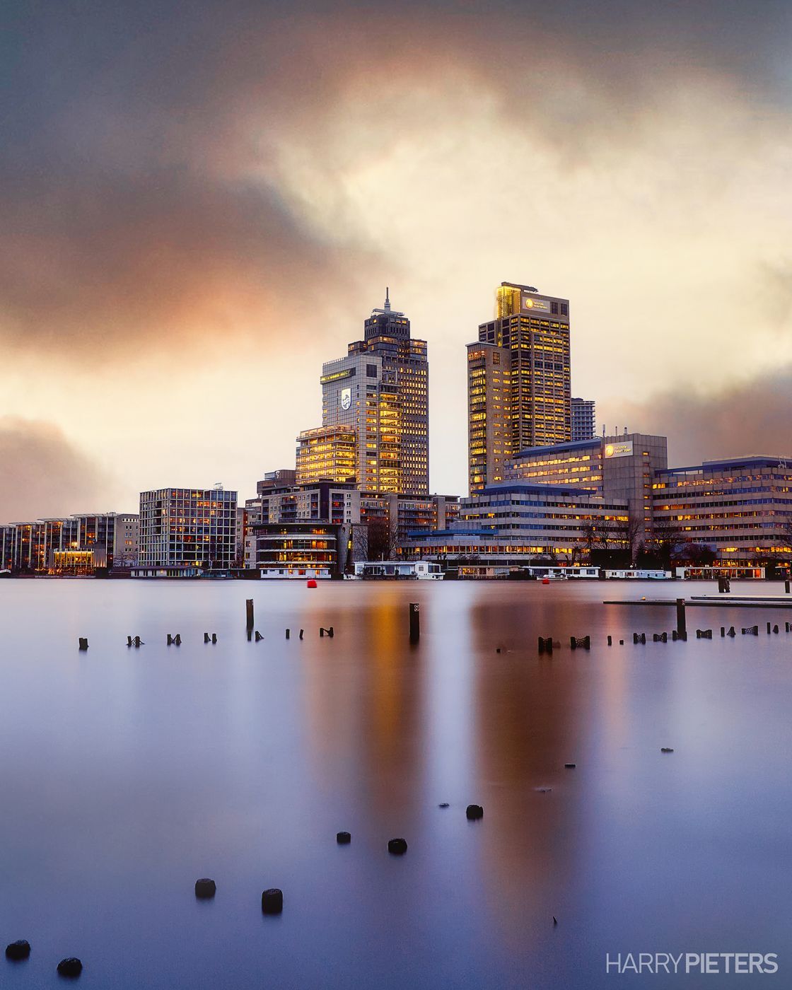 Skyline of Amstel river, Amsterdam, Netherlands