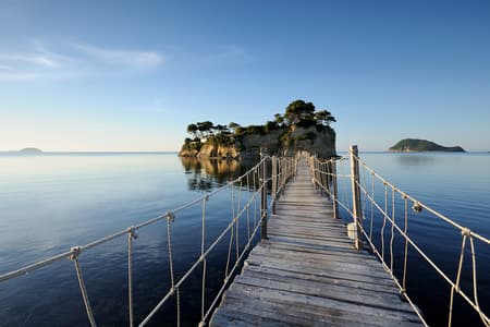 The bridge to Cameo Island at Agios Sostis, Zakynthos