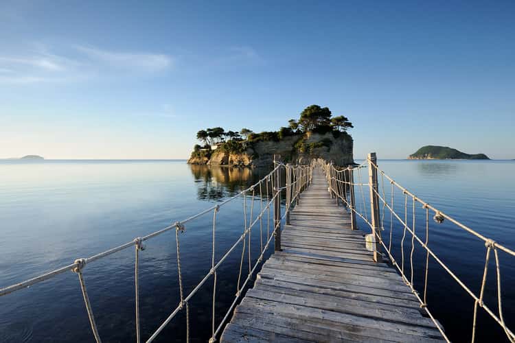 The bridge to Cameo Island at Agios Sostis, Zakynthos