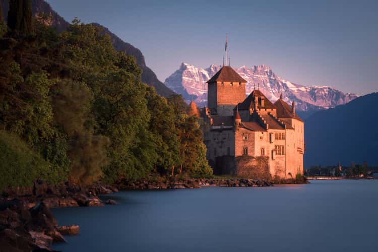 Chillon Castle (Château de Chillon) from nearby north bank