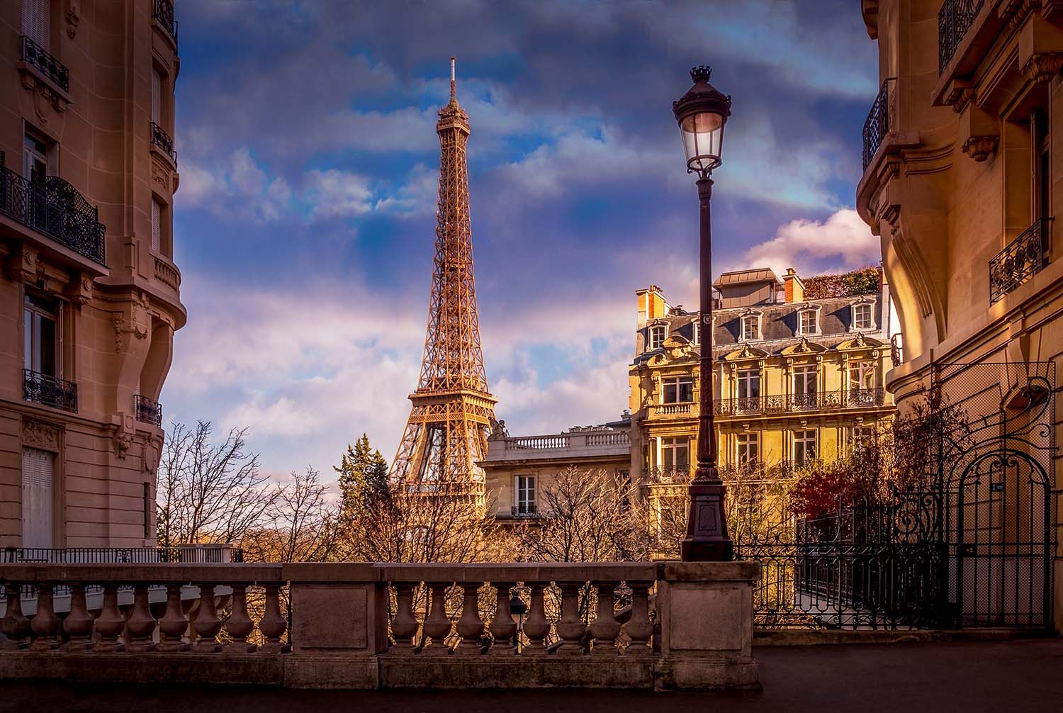 Eiffel Tower view from the street, Paris, France