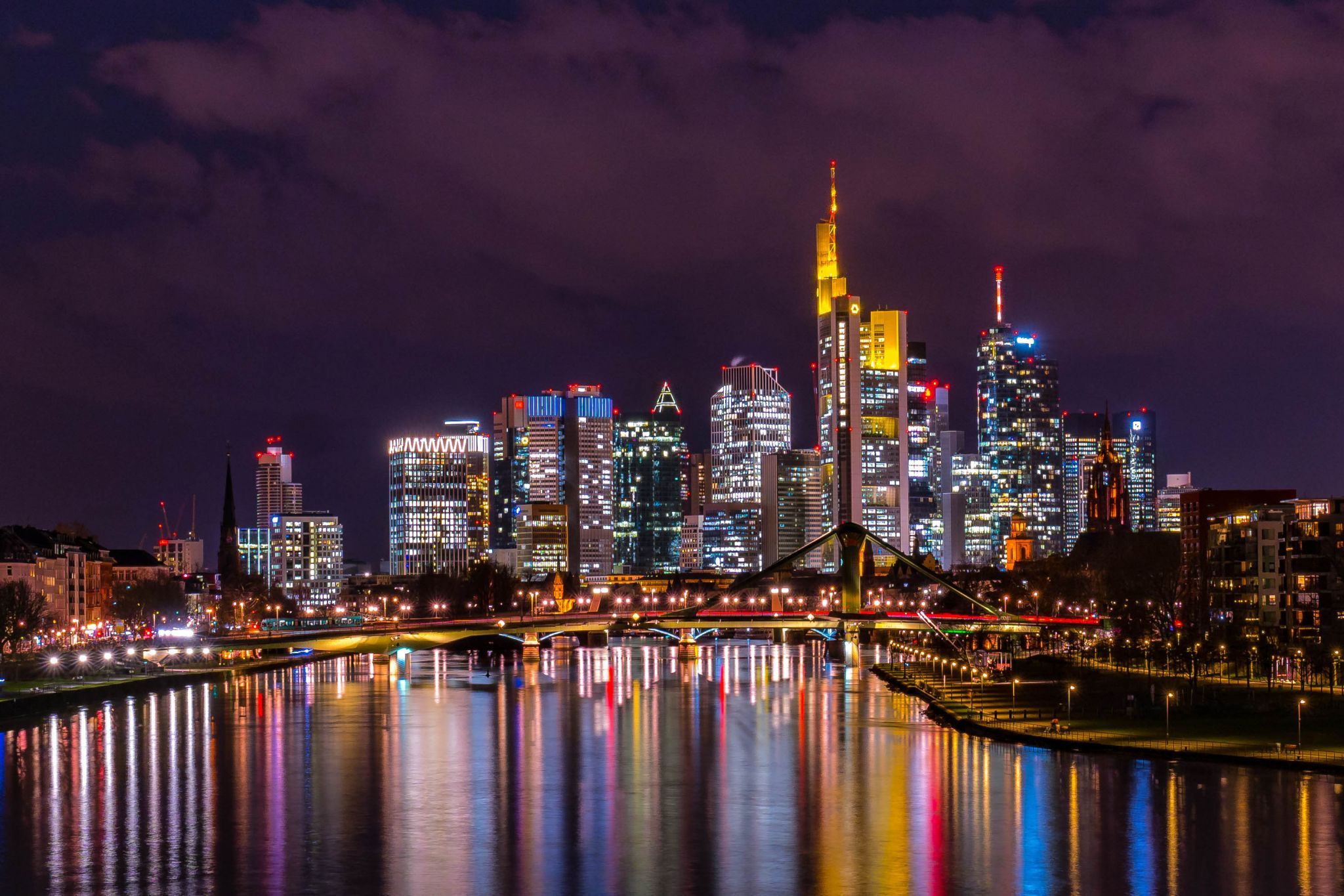 View from “Deutschherrenbridge“, Frankfurt am Main, Germany