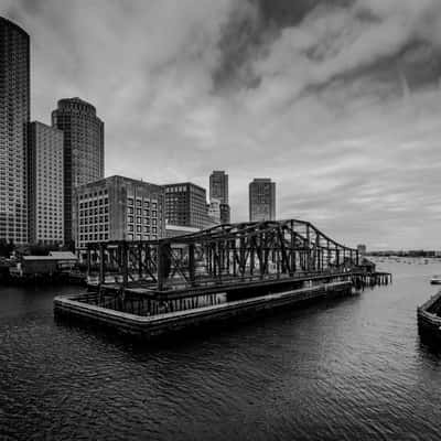 Old Northern Ave Bridge & skyline Boston, USA