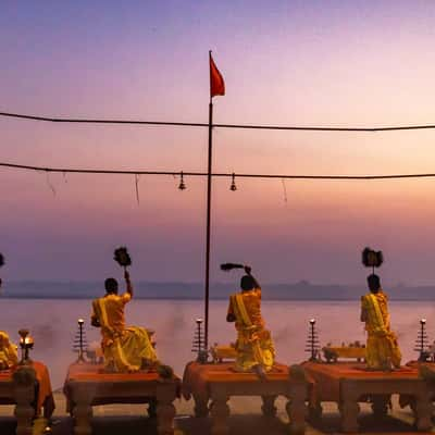 Aarti Hindu Religious Ritual ,The Ganges, Varanasi, India