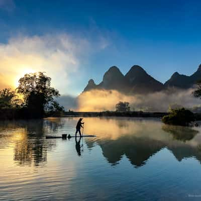 Beautiful Cao Bang landscape vew from Phong Nam, Vietnam