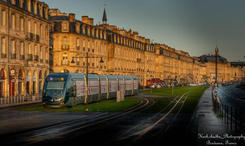 Bordeaux tram sunrise shot