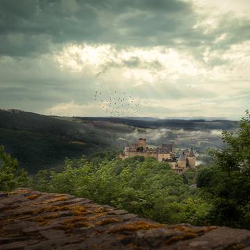 Chateau de Bourscheid view from Camping Panorama, Luxembourg
