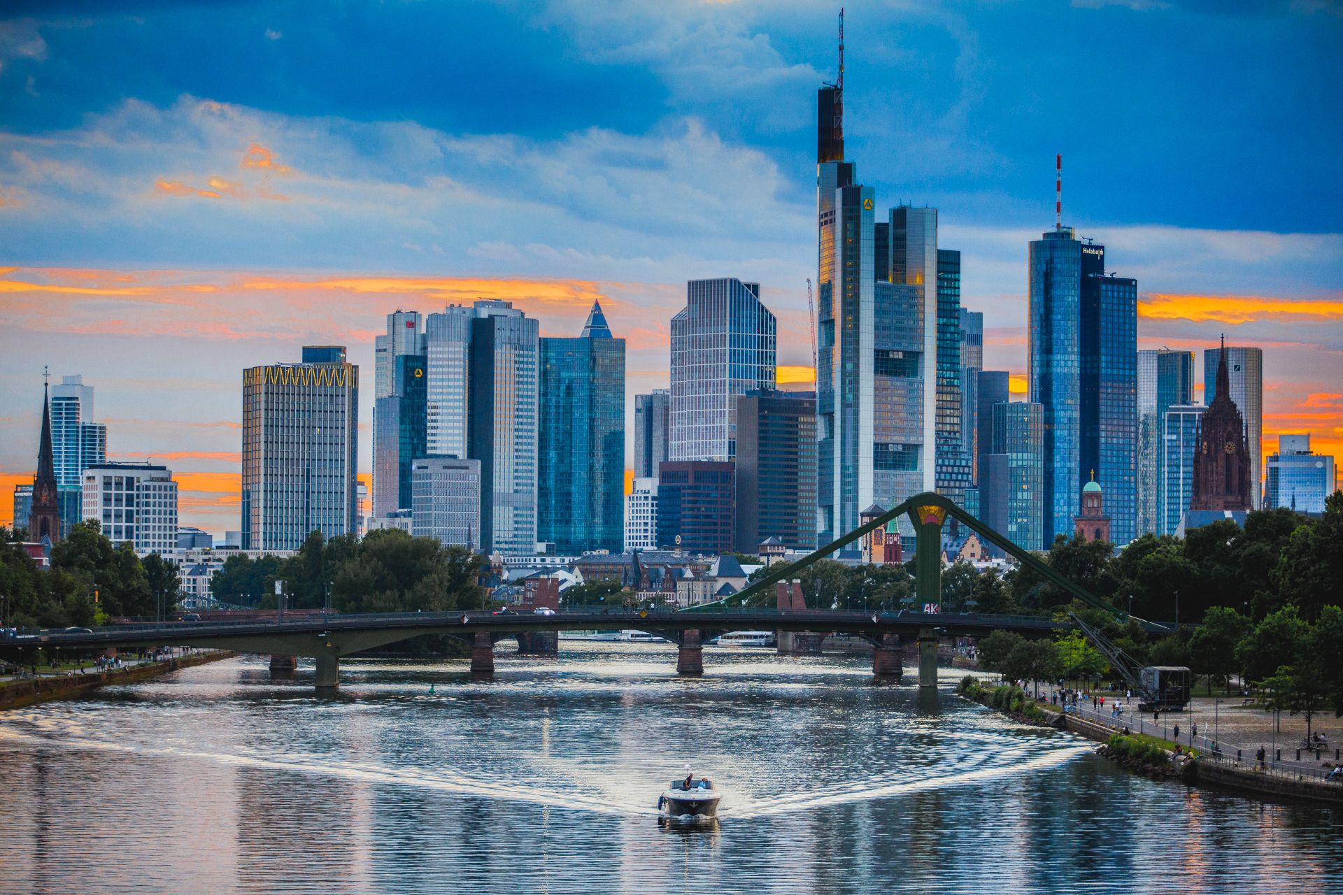 View from “Deutschherrenbridge“, Frankfurt am Main, Germany