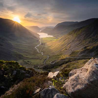 Green crag overlooking Buttermere, United Kingdom