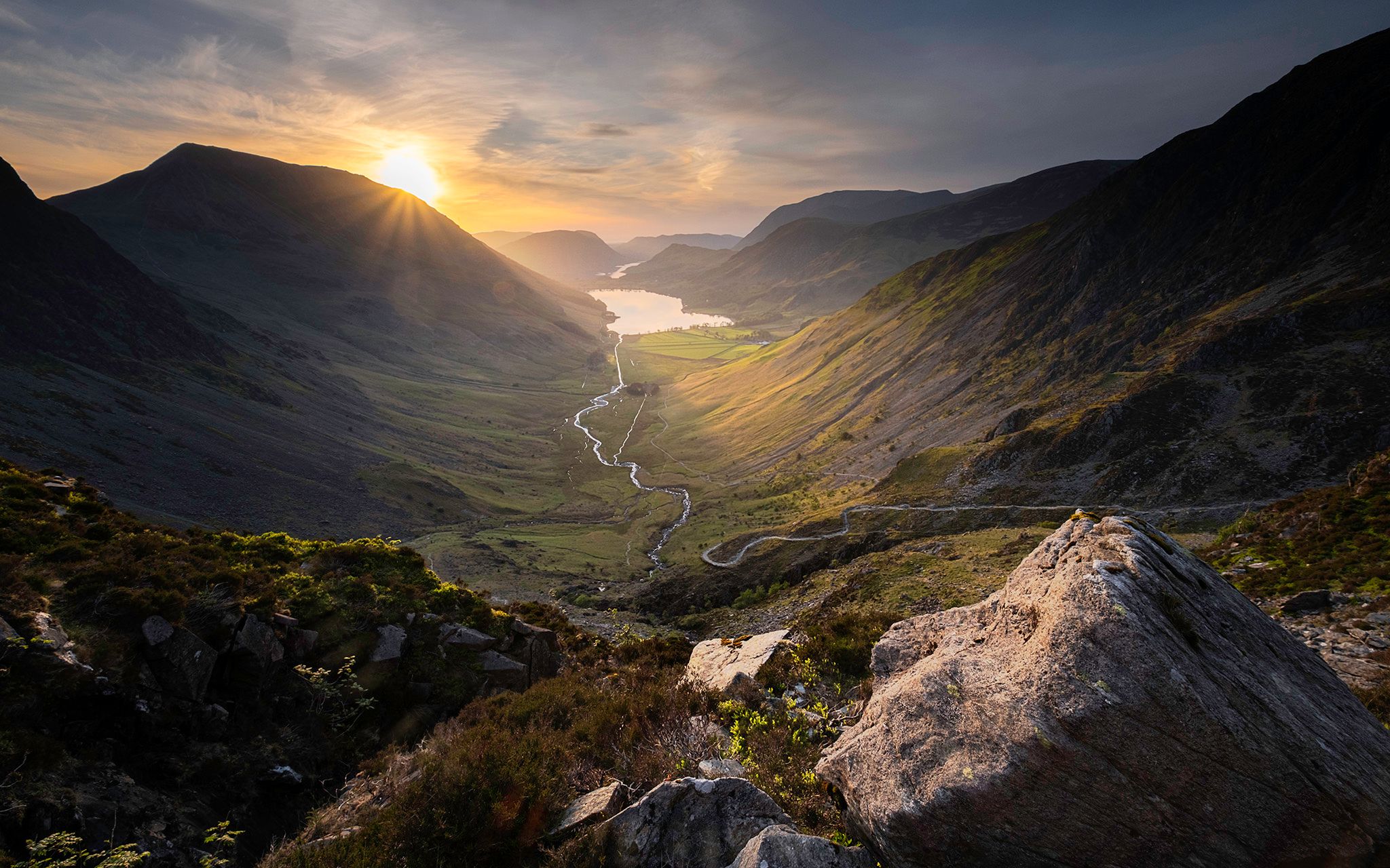 Green crag overlooking Buttermere, United Kingdom