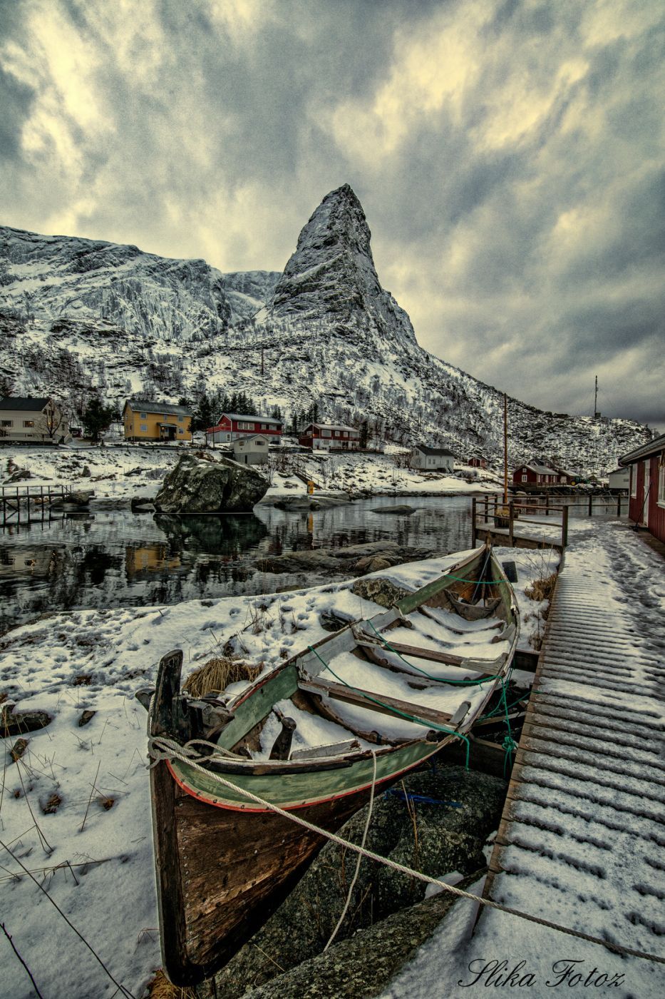 Horn from wooden bridge viewpoint, Reine, Lofoten, Norway
