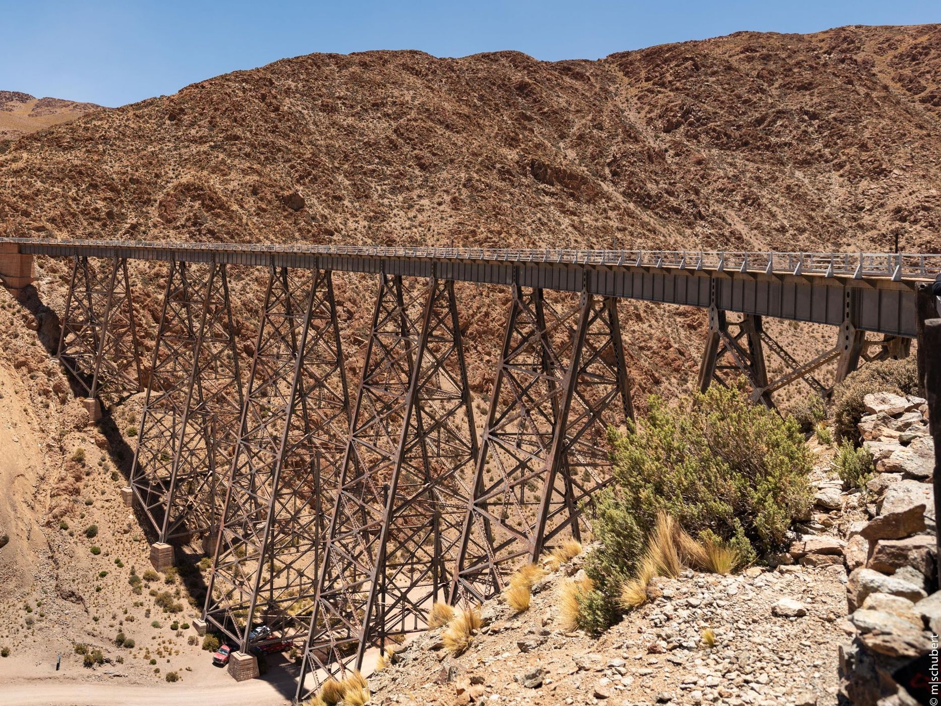 Old viaduct on the old railway over the andes, Argentina