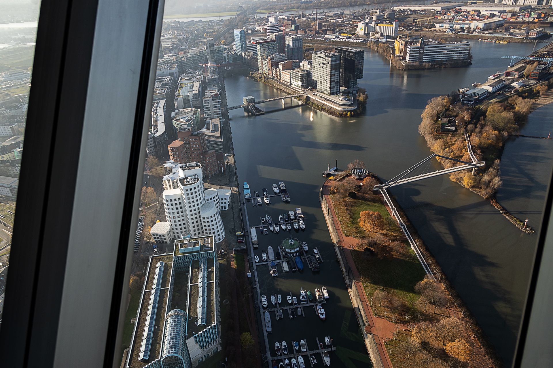 View from the Rheinturm (Rhine Tower), Düsseldorf, Germany