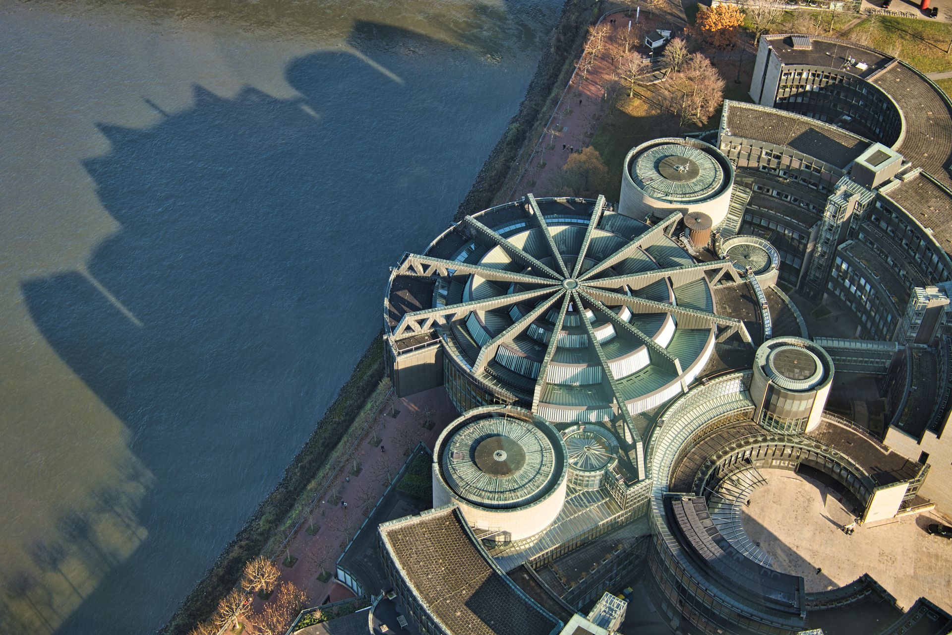 View from the Rheinturm (Rhine Tower), Düsseldorf, Germany