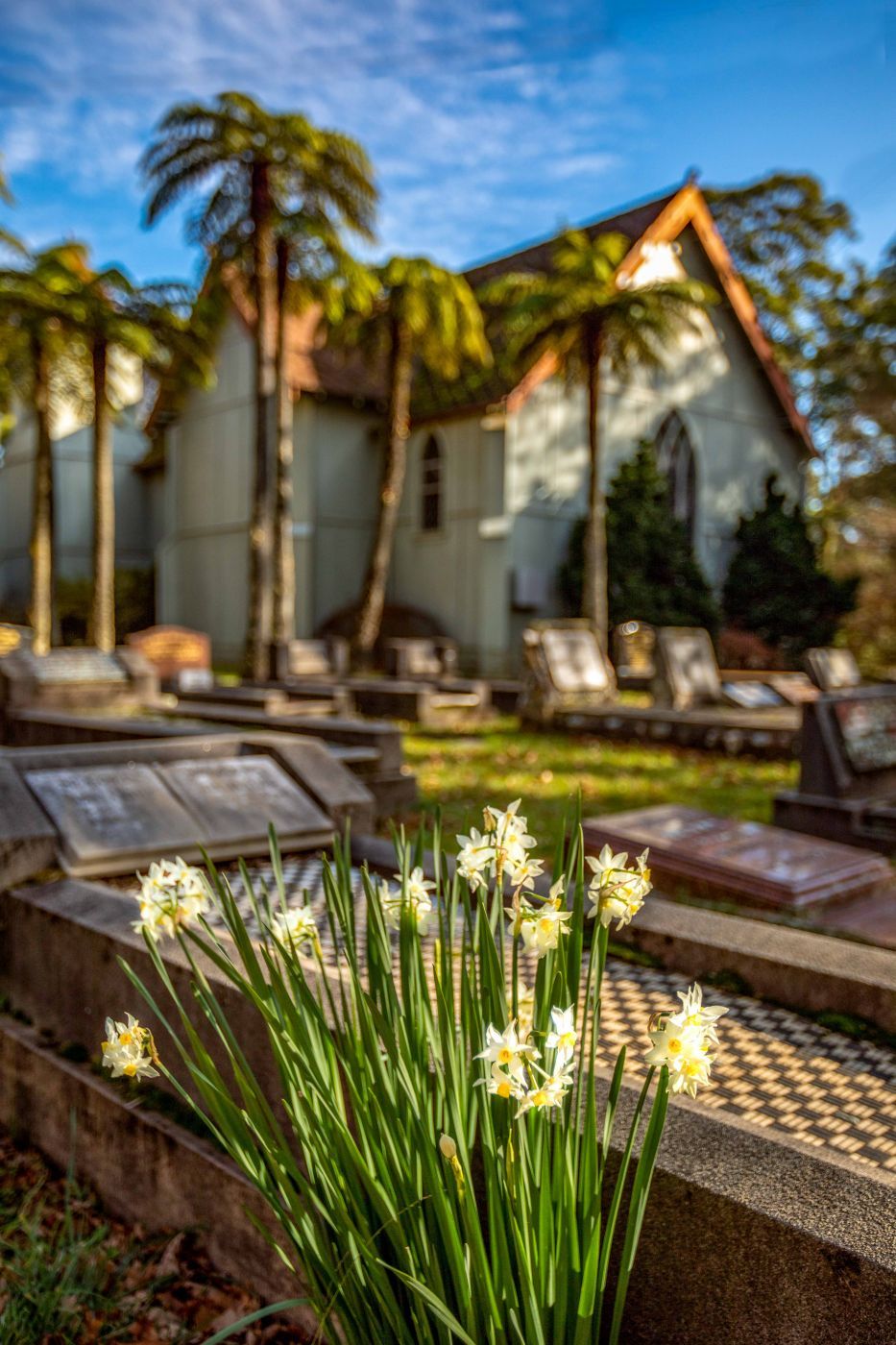 St George's Anglican Church flowers and graves Mt Wilson, Australia