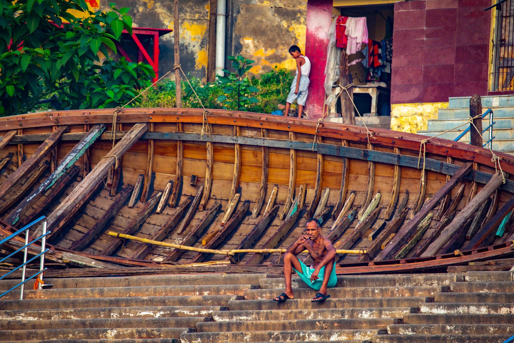 The boat skeleton the Ganges Varanasi, India