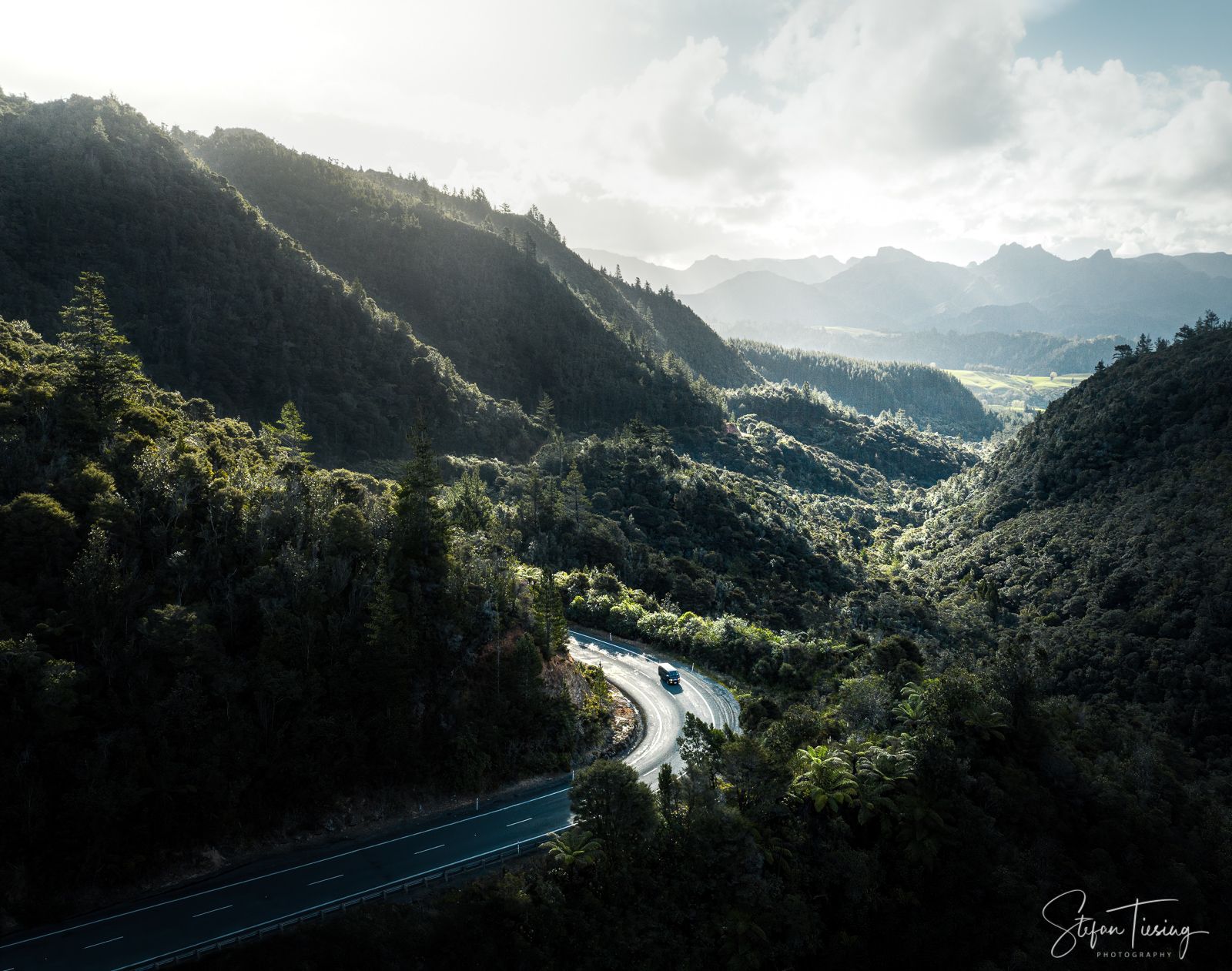 View down Hikuai Valley at Coromandel Peninsula, New Zealand