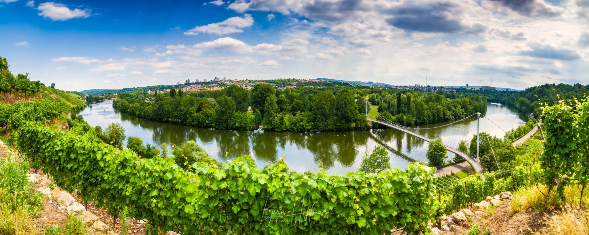 View onto Neckar and Max-Eyth-Steg, Germany