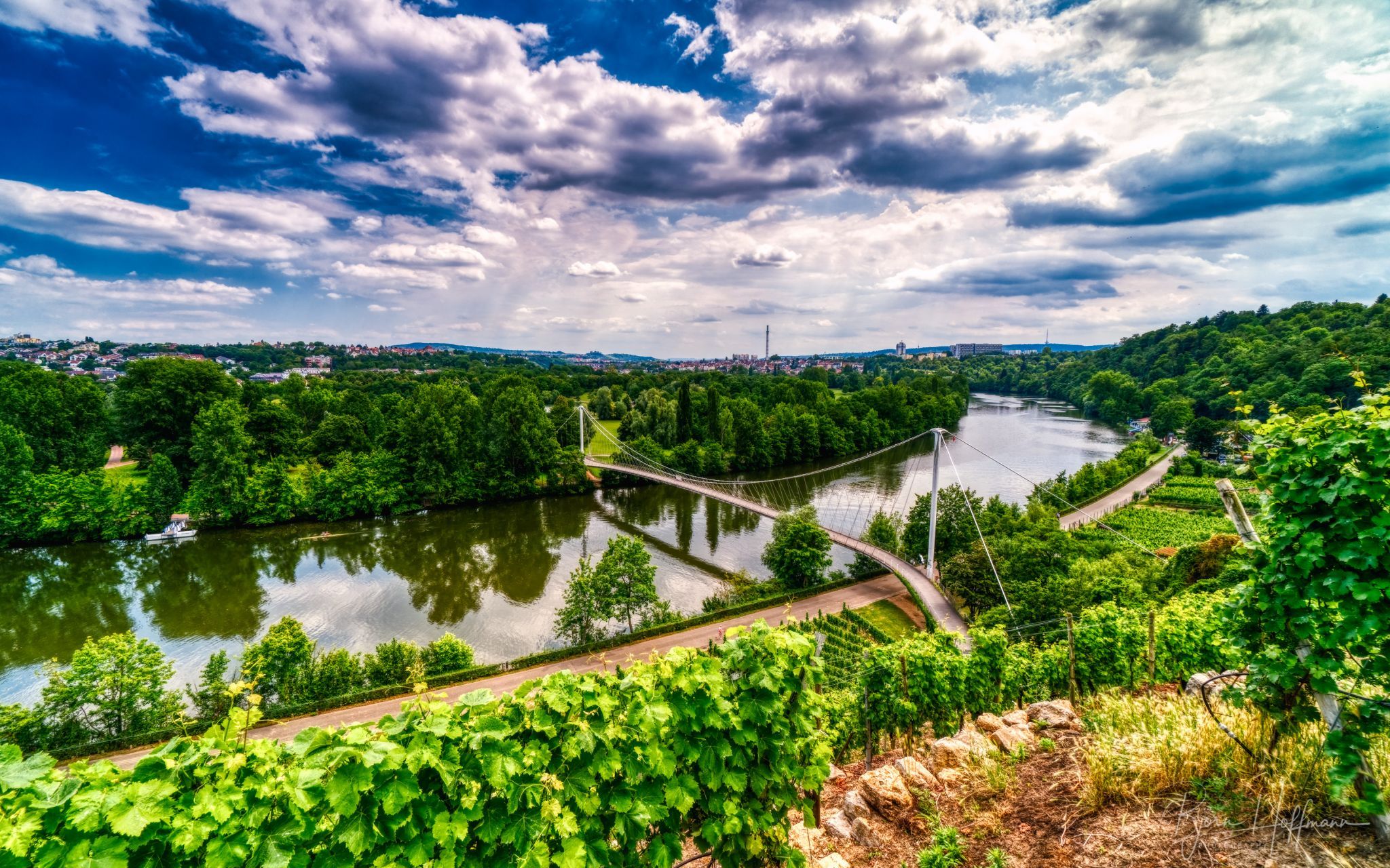 View onto Neckar and Max-Eyth-Steg, Germany