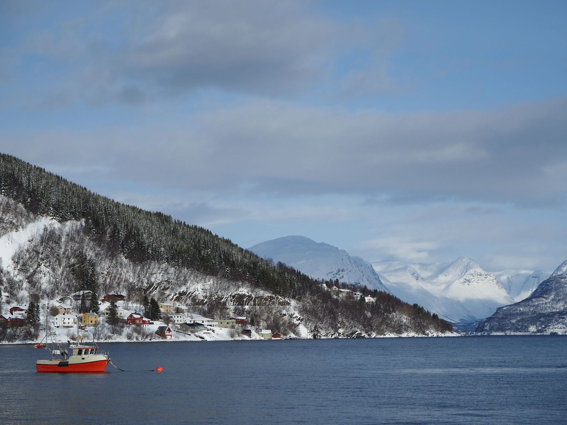View over Lyngseidet harbour, Norway