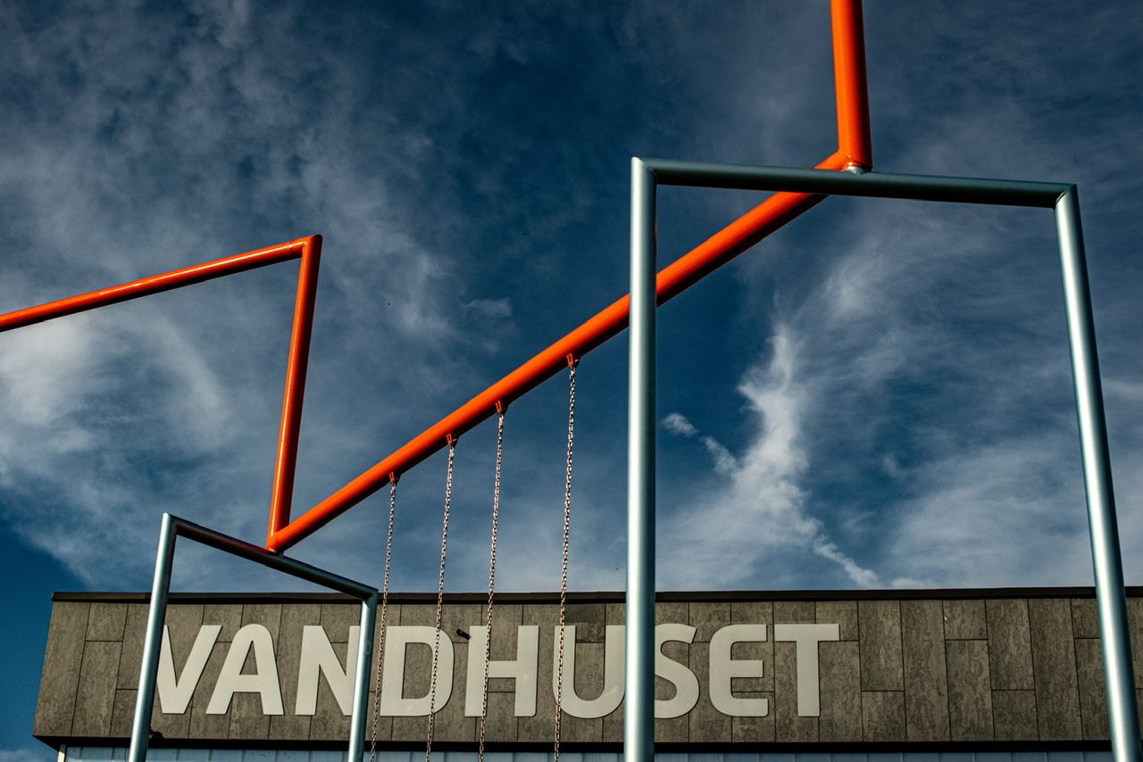 art installation in front of the city's swimming center, Denmark