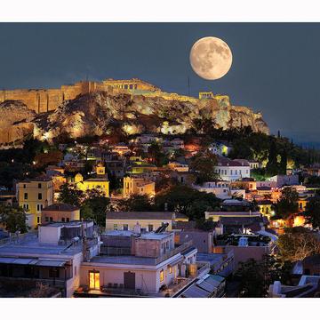 Moon over the Acropolis, Athens, Greece