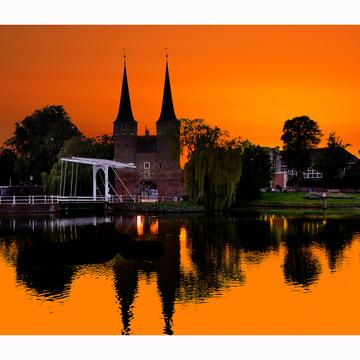 Oostpoort, Delft, at sunset, Netherlands