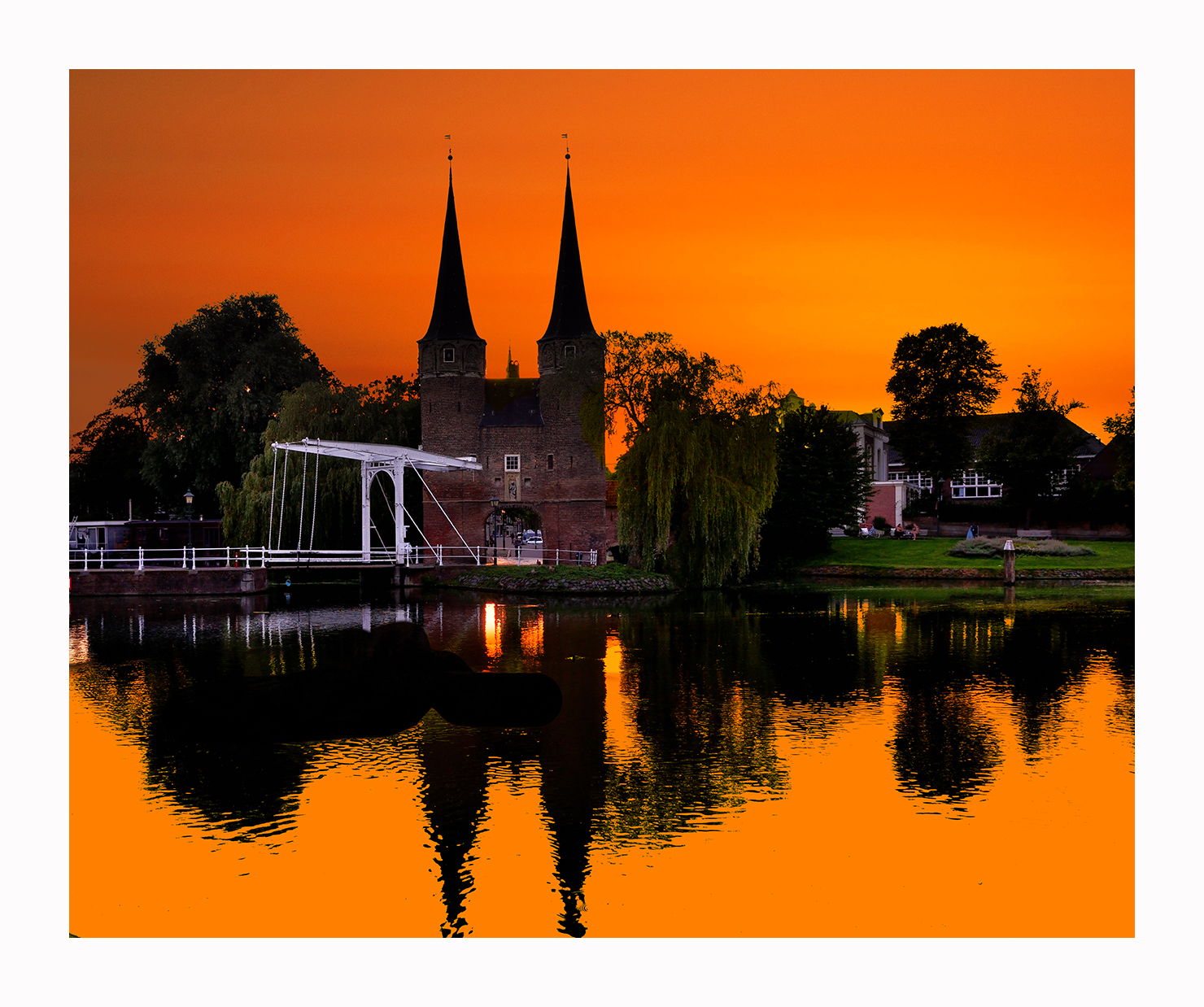 Oostpoort, Delft, at sunset, Netherlands