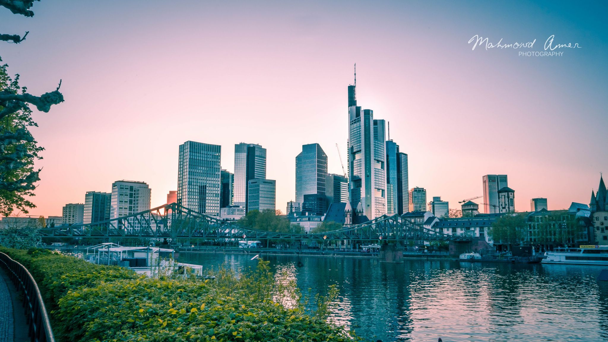 Skyline View at Alte Brücke, Frankfurt am Main, Germany