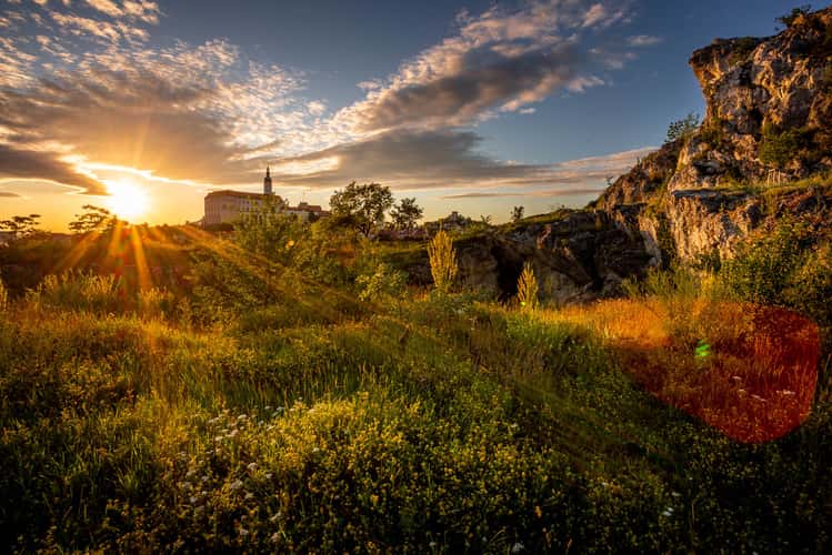 Sunset in the garden with the view of Mikulov castle.
