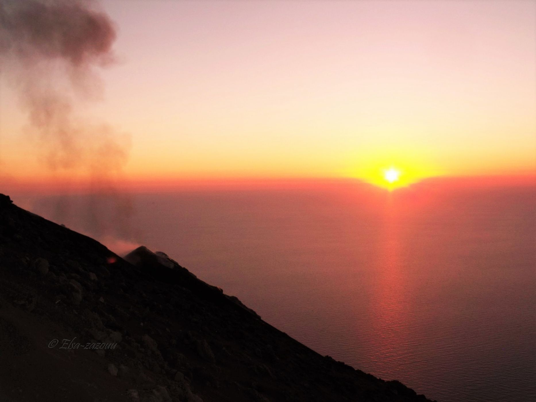 Sunset on the side of the Volcano Stromboli, Italy
