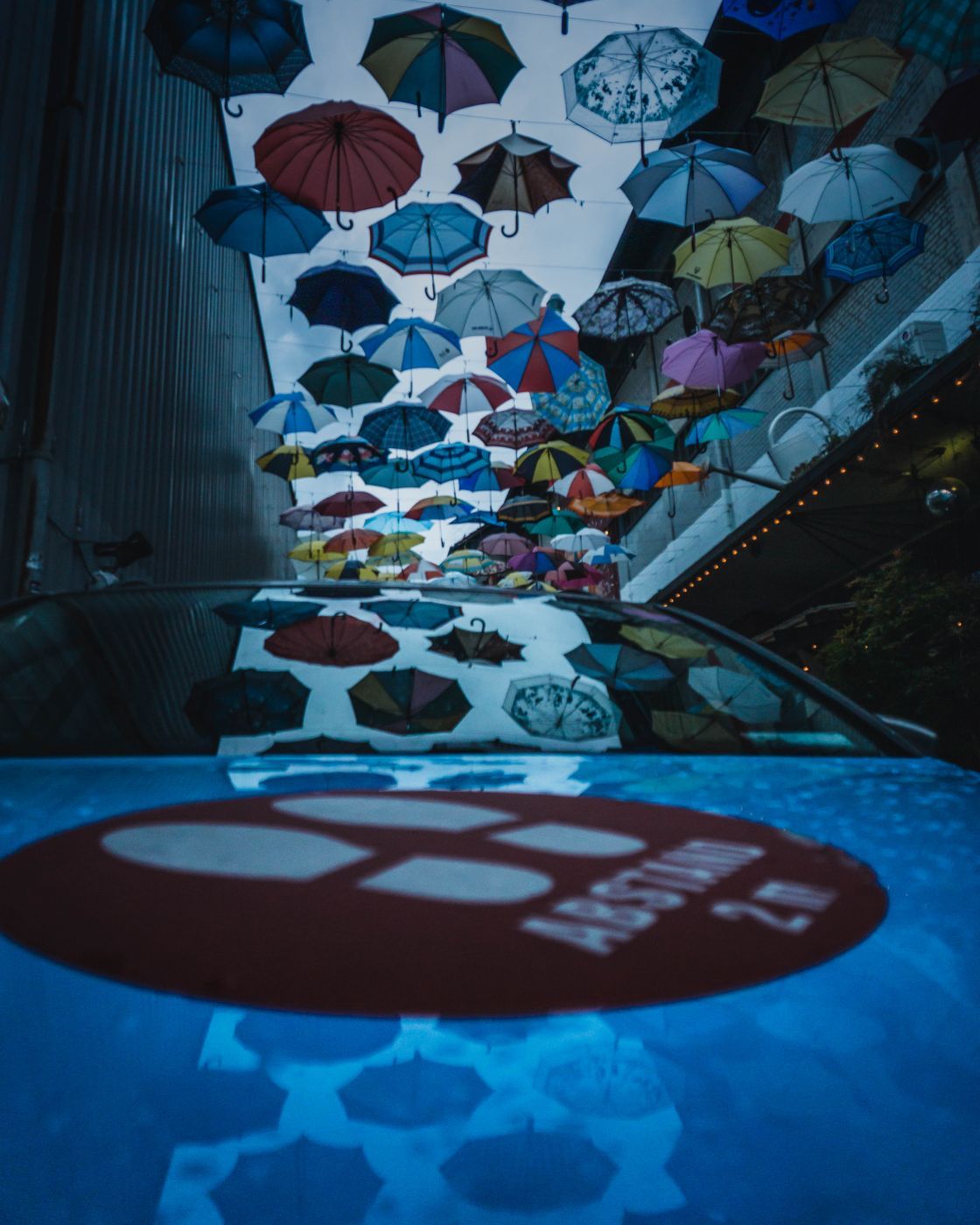 Umbrella artwork in urban part of Zurich., Switzerland