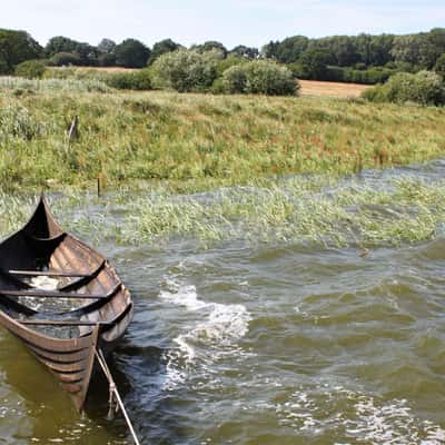 Viking boat in Haithabu harbor, Schleswig, Germany