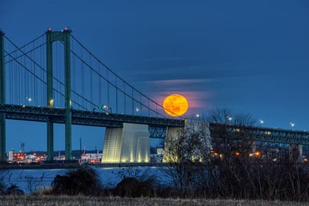 Delaware Memorial Bridge from Delaware River shoreline