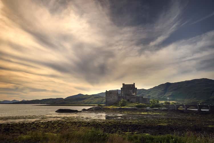 Side view of Eilean Donan Castle, Scotland
