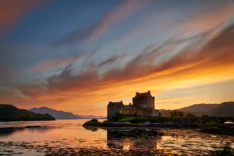 Side view of Eilean Donan Castle, Scotland