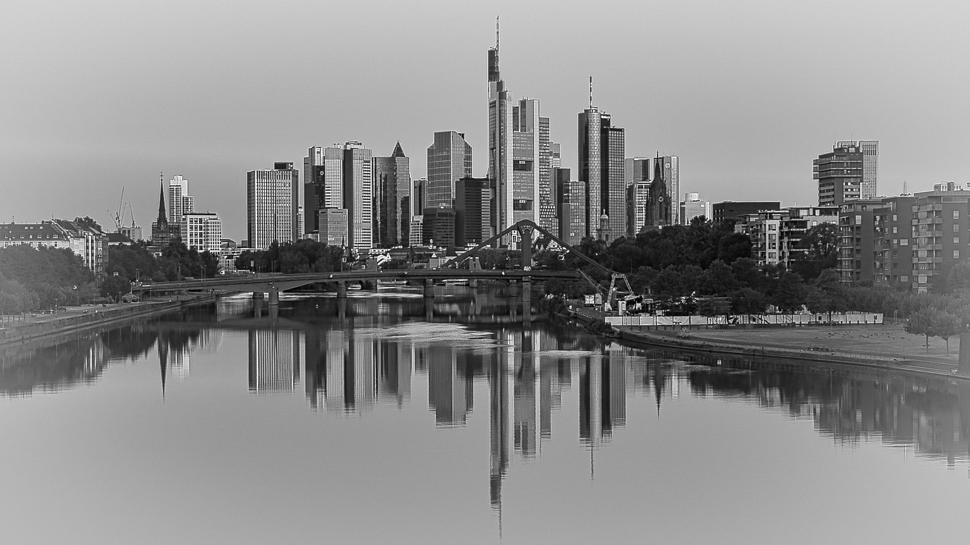 View from “Deutschherrenbridge“, Frankfurt am Main, Germany