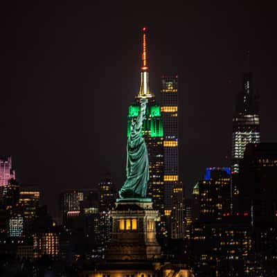 Liberty Statue with Empire State Building, USA