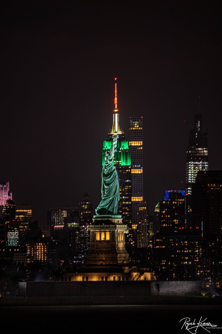 Liberty Statue with Empire State Building, USA
