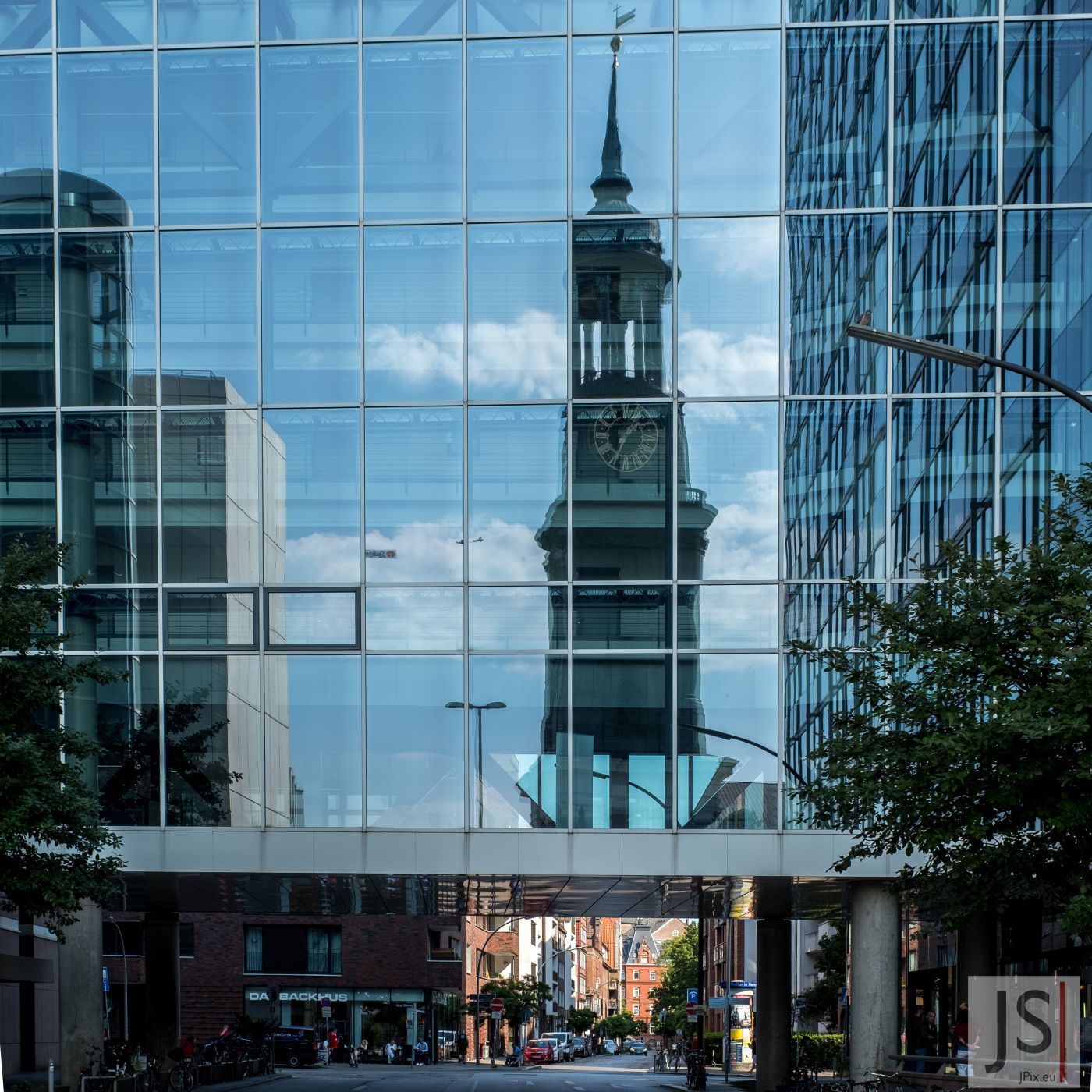 Mirror Image of Michel Church in Hamburg, Germany