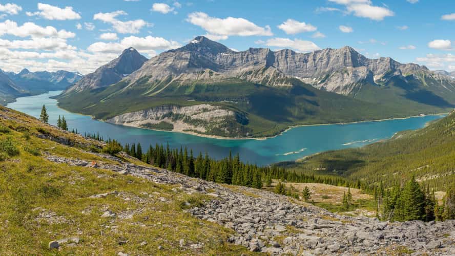 Spray Lakes Reservoir from Windtower hike trail
