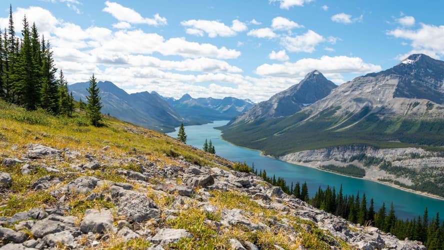 Spray Lakes Reservoir from Windtower hike trail